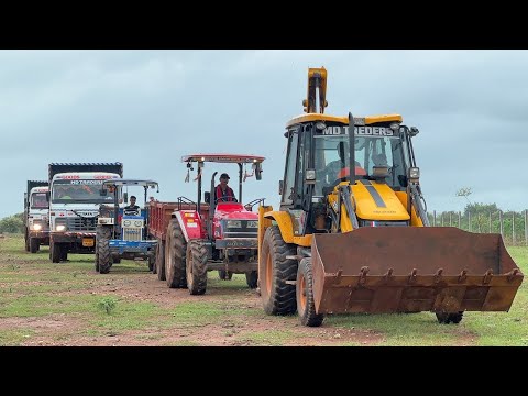 JCB 3dx Loading Mud in Mahindra Arjun Novo 605 | Swaraj 744 4wd | Tata 2518 Truck thumbnail