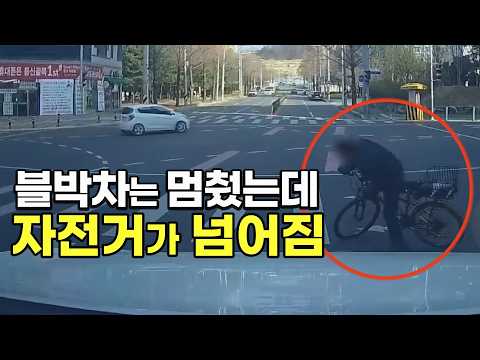 27225회. 횡단보도 보행자 신호가 들어와서 건너려던 자전거가 블박차를 보고 놀라 넘어졌습니다 thumbnail