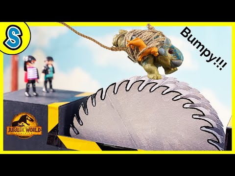 GIANT SAW of death trap! Bumpy in Jurassic World Camp Cretaceous for kids toys dinosaurs trex fight thumbnail