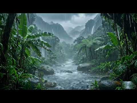 Downpour. Thunderstorm.  Relaxing music and the sound of rain to help you sleep and relieve stress. thumbnail