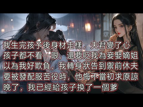 我生完孩子後身材走樣，夫君變了心，孩子都不看一眼，還要貶我為妾娶嫡姐，以為我好欺負，我轉身狀告到禦前休夫，要被發配服苦役時，他悔不當初求原諒，晚了，我已經給孩子換了一個爹。 thumbnail