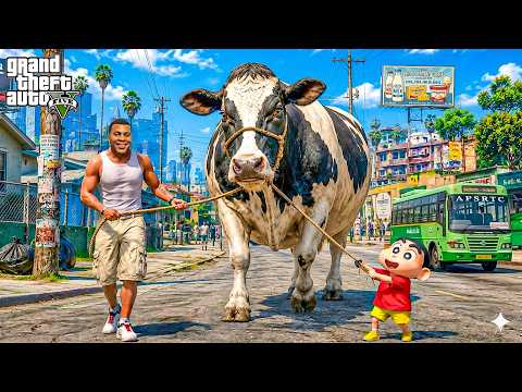 GTA 5 : Franklin & Shinchan Bought The BIGGEST Kurbani Cow Ever!? in GTA 5 in Telugu thumbnail