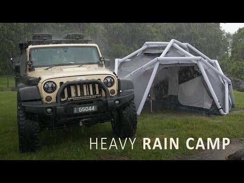 SOLO Relaxing in heavy RAIN [ Cosy Camping setup in an inflatable tent shelter, Rain ASMR ] thumbnail