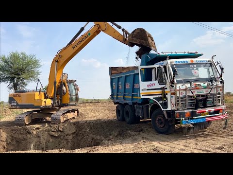 New TATA 2518 Tipper Dump Truck working with Hyundai Excavator 210 LC making pond for Farming thumbnail