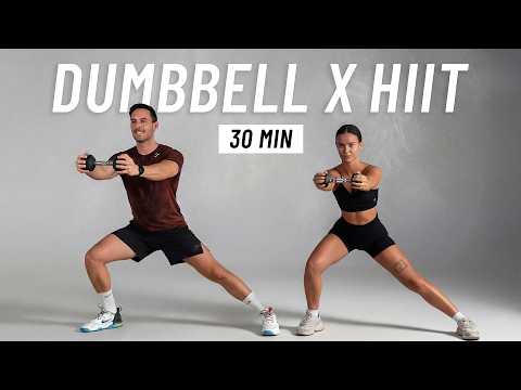 30 Min Full Body Dumbbell HIIT Workout - Strength Training & Fat Burn at Home (No Repeats) thumbnail