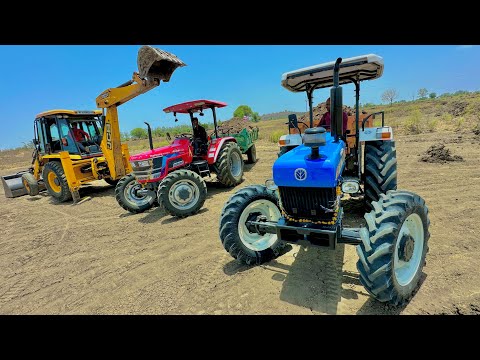 JCB 3dx Eco Loading Mud New Holland 3630 Mahindra Arjun NOVO 605 with Trolley Pulling full Power thumbnail