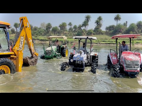 Washing My Tractors in River new jcb 3DX | Mahindra Arjun NOVO 605 | John Deere | New Holland 3630 thumbnail