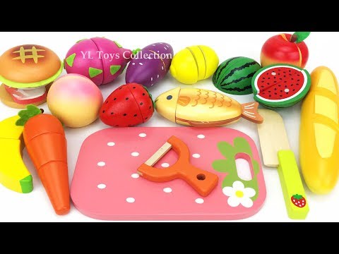 Learn Names of Fruit and Vegetables with Fish Apple Wooden Cutting Toys Learning Videos thumbnail