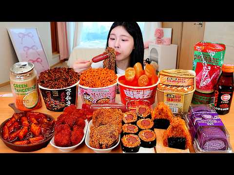ASMR MUKBANG| 편의점 직접 만든 불닭 떡볶이 양념치킨 김밥 디저트 먹방 & 레시피 Convenience Store Food EATING thumbnail