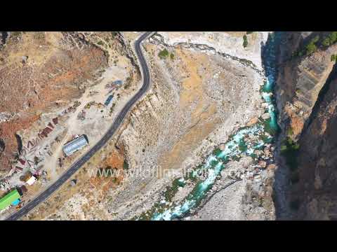 Aerials of Dhauliganga River and mountain roads of the Indian Himalaya thumbnail