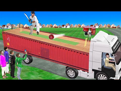 Cricket Batting on Running Truck Hit 100m Six Challenge Hindi Kahani Moral Stories New Comedy Video thumbnail