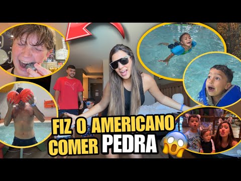 LARGAMOS MEU FILHO NA PISCINA!!! *FIZ O AMERICANO COMER PEDRA* 😱🪨 thumbnail
