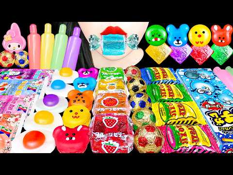 ASMR RAINBOW KINJO ICE CREAM, GOLD SOCCOR SOUR CANDY 무지개 킨조젤리, 아이스크림 슬러시, 축구공 초콜릿 EATING MUKBANG 먹방 thumbnail