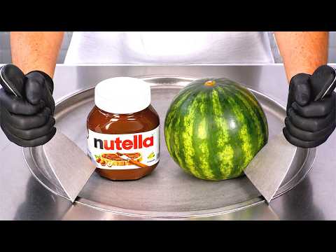 Nutella & Watermelon - Ice Cream Rolls | ASMR thumbnail
