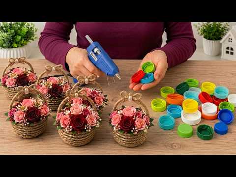 Don't Throw Them Away! Make Amazing Flowers Basket From Plastic Bottle Caps! DIY thumbnail