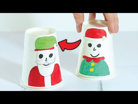 DIY Christmas Paper Cup Dolls: Santa & Elf Swap Outfits! | Fun Paper Craft Tutorial thumbnail