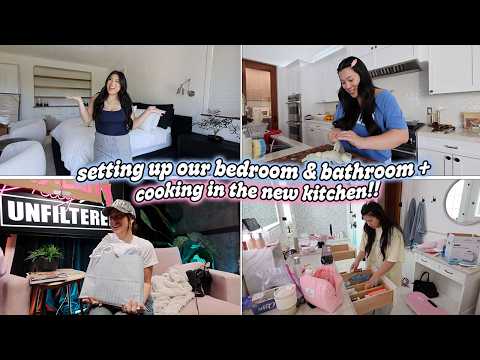 SETTING UP OUR BEDROOM & BATHROOM!! cooking in the new kitchen!! thumbnail