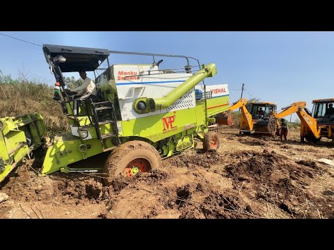 Vishal Combine Harvester Stuck in The Deep Mud with Rescue By JCB 3dx Backhoe thumbnail