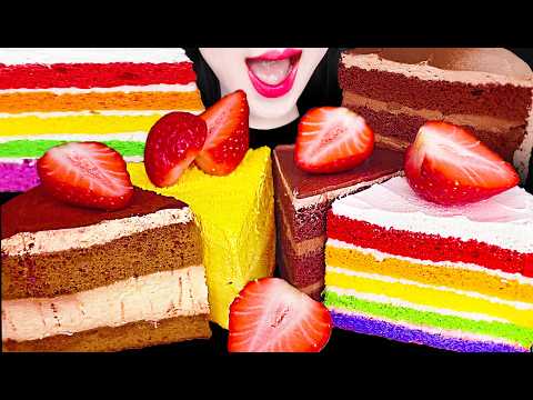 ASMR RAINBOW CHOCOLATE CAKE, TIRAMISU STRAWBERRY 초코 티라미수 고구마 케이크 딸기 먹방 MUKBANG, EATING thumbnail