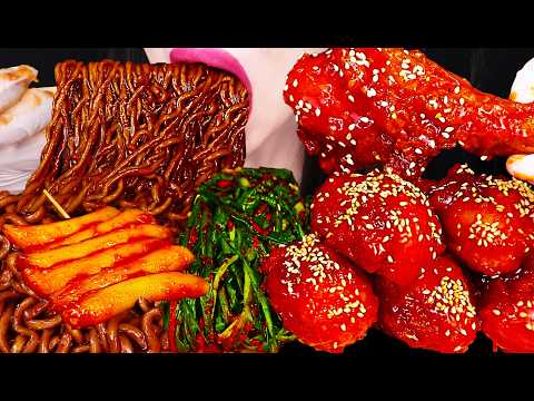 ASMR FRIED CHICKEN, BLACK BEAN NOODLES 파김치 양념치킨 짜파게티 먹방 MUKBANG, EATING thumbnail