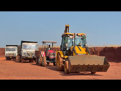 JCB 3dx Loading Red Mud | Mahindra Trolly | TATA 2518 Tipper | Tata Truck thumbnail
