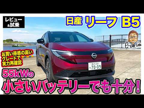 日産 リーフ B5 【レビュー&試乗】リーズナブルな価格の55kWバッテリー搭載モデル!! 18インチタイヤと軽量さでB7との違いは!? E-CarLife with 五味やすたか thumbnail