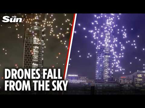 Dramatic moment dozens of drones fall out the sky and crash into Sydney harbour thumbnail