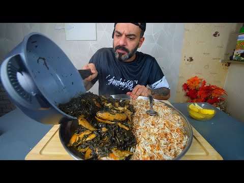 تجربة اكل الملوخية السورية لاول مرة - ملوخية سورية على اصولها Syrian Moloukhia Mukbang eating Show thumbnail