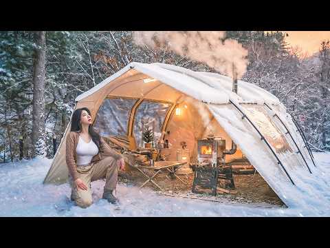 ❄️NEW YEAR CAMPING IN A SNOWY MOUNTAIN WITH A LUXURY TENT thumbnail