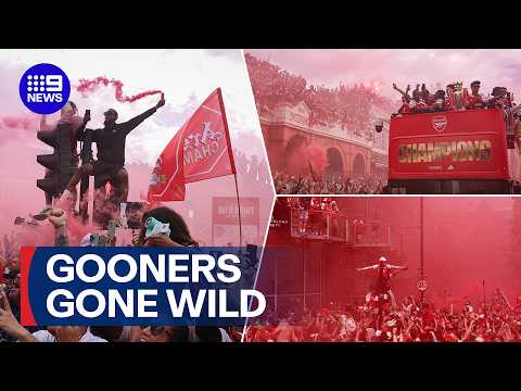 More than 800,000 fans flock to celebrate Arsenal's Premier League victory | 9 News Australia thumbnail