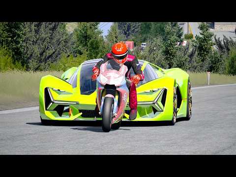 Yamaha YZR-M1 MotoGP '04 Spiderman vs Lambborghini Terzo Millennio at Old SPA thumbnail