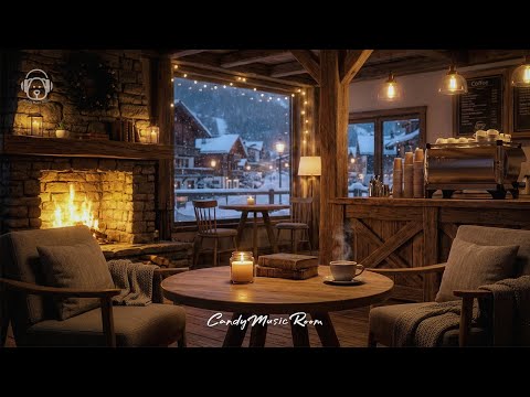 Cozy Swiss Café Ambience ❄️ Snowy Night, Fireplace Sounds & Smooth Jazz Music to relax, study, sleep thumbnail