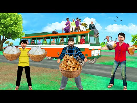 Selling Food Items In Bus Agra Ka Petha Vs Tea Vs Samosa | Hindi Kahaniya thumbnail