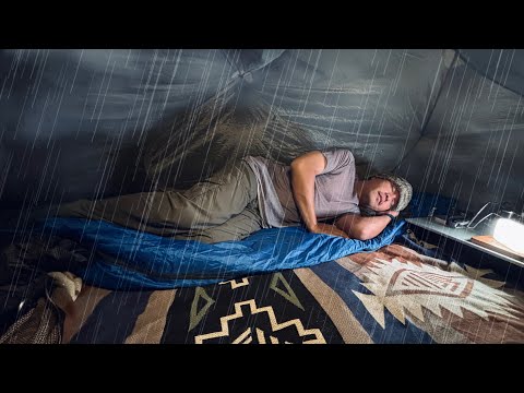 HOT TENT CAMPING IN A RAINSTORM | WOOD STOVE [ASMR] thumbnail