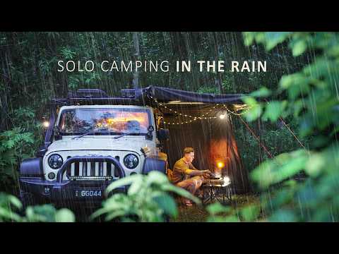 Solo CAR Camping in the RAIN 🌧️[ Relaxing in an Air Conditioned Shelter, ASMR ] thumbnail