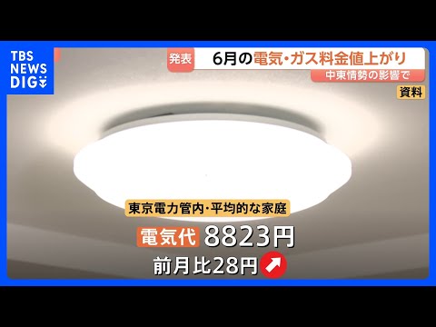 6月の電気料金が値上がり　関西以外の全エリアで…大手電力10社発表　大手都市ガス4社も値上がり　中東情勢を反映｜TBS NEWS DIG thumbnail