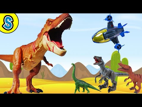 Jurassic T-Rex fights small dinosaurs | Skyheart's dino toys for kids plane mattel thumbnail