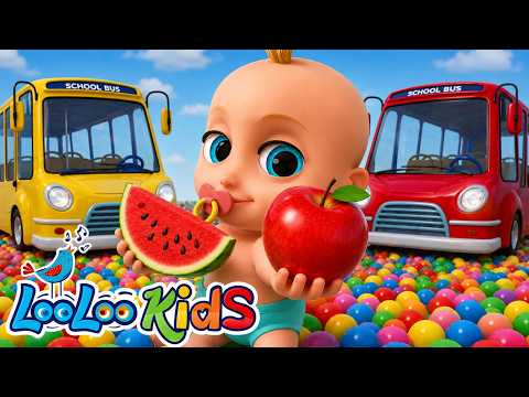 Wheels On The Bus + Johny Johny Yes Papa - Learn Colors with FRUITS & Colorful Balls - Kids Songs thumbnail