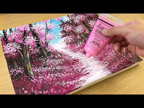 Painting a Pink Field / Acrylic Painting Techniques / Drawing a Road thumbnail