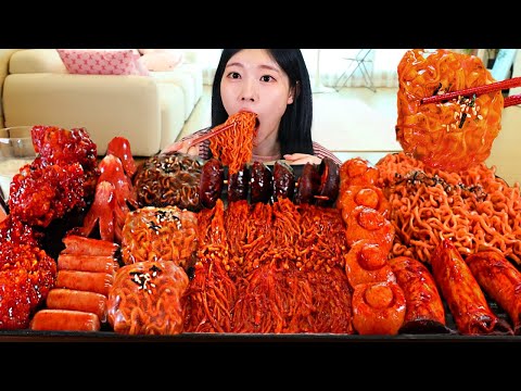 ASMR MUKBANG| 직접 만든 불닭 버섯 불닭쌈 양념치킨 소세지 먹방 & 레시피 SPICY MUSHROOMS AND FIRE NOODLES EATING thumbnail