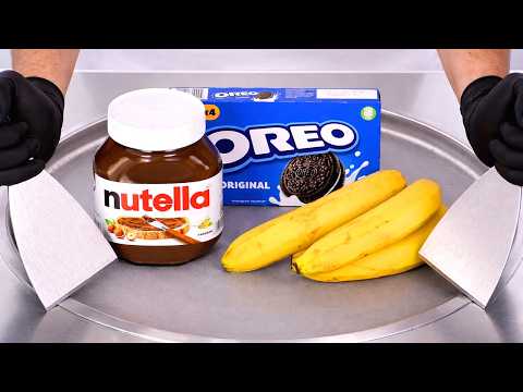Nutella, Oreo & Banana - Ice Cream Rolls | ASMR thumbnail