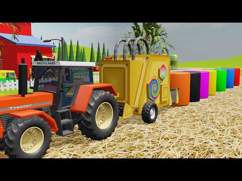 Kids Tractors and Colorful Straw Bales | Learning Colors - Traktory dla Dzieci i Kolorowe Bele słomy thumbnail