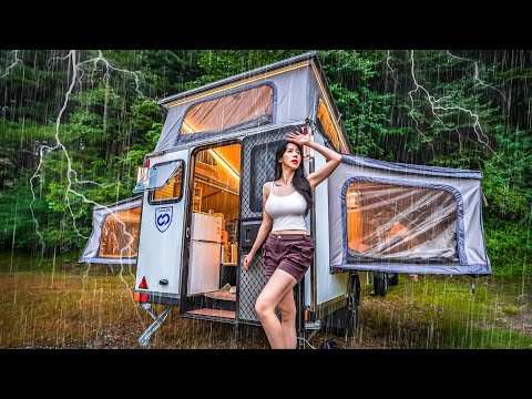 LUXURY RV CAMPING IN THE RAIN⚡ thumbnail