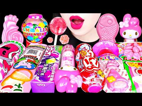 ASMR PINK CANDY 다양한 캔디 먹방 BOTTLE POP GUMBALLS KUROMI JELLY SNACK GUMMY 핑크 쿠로미 아이스크림 거품 스프레이 EATING thumbnail