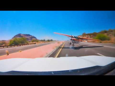 Plane Caught On Camera Nearly Crashing Into Car During Emergency Landing On Highway thumbnail