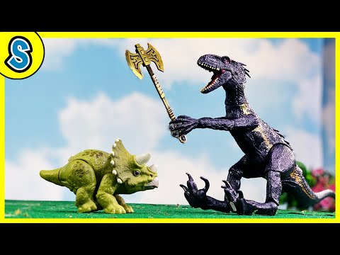 Indoraptor Battle Axe vs. Topsy | Jurassic World Toy Dinosaurs for kids blue mattel thumbnail