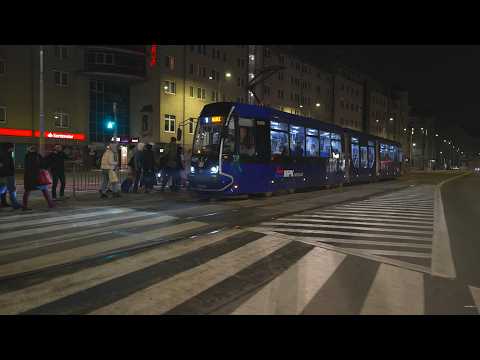 Poland, Wrocław, tram 11 night ride from Arkady (Capitol) to Pl. Bema thumbnail