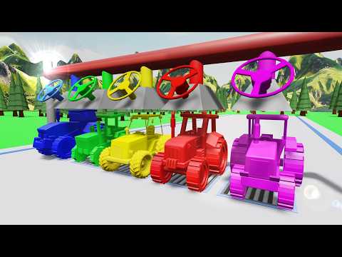 Color Tractors in Containers - Learn Colors with Vehicles and Colorful Paint! thumbnail