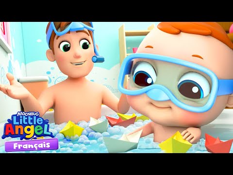 Bébé Louis et Papa Jouent Ensemble dans le Bain | Comptines avec Bébé Louis | Little Angel Français thumbnail