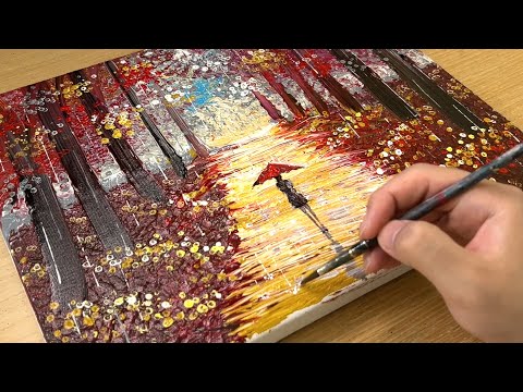 How to Paint Walking in the Rain / Acrylic Painting Technique thumbnail